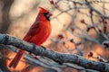 Exquisite visual a vibrant red bird was perched on a tree branch, high quality, high resolution Royalty Free Stock Photo