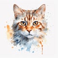 Exquisite Watercolor Cat Pose on a White Canvas