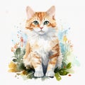 Exquisite Watercolor Cat Pose on a White Canvas