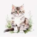 Exquisite Watercolor Cat Pose on a White Canvas