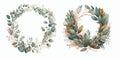 Exquisite Watercolor Floral Wreaths with Vibrant Greenery and Delicate Blooms, Ideal for Invitations, Greetings, and