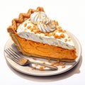 Exquisite Watercolor Illustration Of Pumpkin Chiffon Pie With Pecan Shortbread Crust Royalty Free Stock Photo