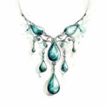 Exquisite Watercolor Necklace Drawing With Blue Rain Drops