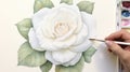 Exquisite Watercolor Painting Of White Roses With Highly Detailed Foliage