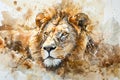 Exquisite watercolor portrait of a majestic lion