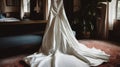 The brides sleek and stunning satin wedding dress created with Generative AI