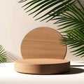 Exquisite Wood Grain Round Wood Podium Dish in Sunlight. Generative AI