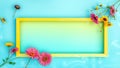Exquisite Yellow and Teal WaterBased Frame with Blue Gradient Featuring a Stunning Floral Arrangement of Asphodel Royalty Free Stock Photo