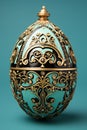 Exquisitely adorned easter egg showcased against a monochrome pastel colored studio backdrop