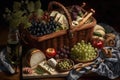 exquisitely arranged picnic basket with a feast of fresh and deliciously prepared foods