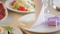 Exquisitely decorated wedding table in restaurant