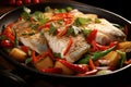 Exquisitely prepared and irresistibly flavorful roast fish, expertly cooked in a sizzling pan