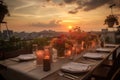 exquisitly arranged tabletop, with the sunset as a backdrop, for an unforgettable evening Royalty Free Stock Photo