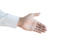 Extend hand with white lone sleeve, isolated on white background Royalty Free Stock Photo