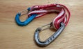 Extendable quickdraw with a pair of wire gate carabiner and a dyneema sling Royalty Free Stock Photo
