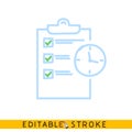 Office clipboard time list schedule icon. Editable stroke flat line icon. Doodle sketch