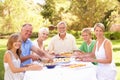 Extended Family Enjoying Meal In Garden