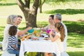 Extended family having lunch in lawn Royalty Free Stock Photo