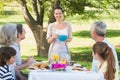 Extended family having lunch in lawn Royalty Free Stock Photo