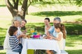 Extended family having lunch in lawn Royalty Free Stock Photo