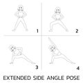 Extended Side Angle Pose Yoga Manga Tutorial How Cartoon Vector Illustration Black and White