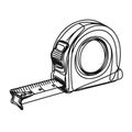 An extended tape measure depicted in black and white in an illustration. Royalty Free Stock Photo