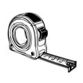 An extended tape measure is depicted in a black and white illustration. Royalty Free Stock Photo