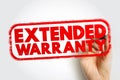 EXTENDED WARRANTY shown as a bold red stamp held by a hand, representing product coverage, customer protection plans, service Royalty Free Stock Photo
