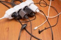 extension cord with plugs, tangled cables