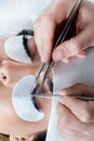 Silk Eyelash Extensions: Close-Up in a Beauty Studio Royalty Free Stock Photo