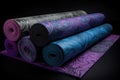 extensive collection of yoga mats, showcasing a variety of patterns and colors