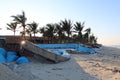 Extensive damage to a hotel pool on the central coast of Vietnam in the 2020 typhoon season