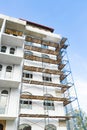 Extensive scaffolding for building a new house. Constraction of platforms for building works Royalty Free Stock Photo