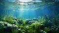 An extensive seagrass meadow beneath shallow marine waters