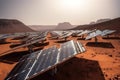 extensive solar panel farm on the surface of mars, providing clean energy to colony