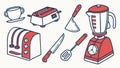 Assorted Kitchen Appliances and Utensils, Home Cooking Vector Set, vector design Generative AI Royalty Free Stock Photo