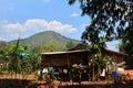 Exterior ancient wooden house or antique old wood home in Ban Taphoen Khi Karen Village top of Khao Thewada mountain in Phu Toei