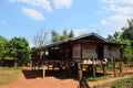 Exterior ancient wooden house or antique old wood home in Ban Taphoen Khi Karen Village top of Khao Thewada mountain in Phu Toei