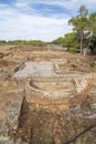 Exterior archaeological remains of the floors of different Roman rooms with the floor decorated with mosaics with geometric