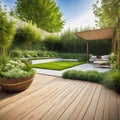 The exterior of a back garden patio area with wood