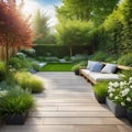 The exterior of a back garden patio area with wood