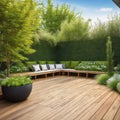 The exterior of a back garden patio area with wood