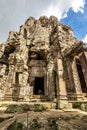 Exterior of the Bayon temple with gargantuan faces, Angkor Thom, Angkor, Cambodia