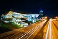 Exterior of BMW Welt and Georg-Brauchle-Ring at night, in Munich