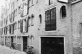 Exterior brick wall of building in perspective and black and white