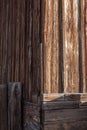Exterior building corner, board and batten construction details, peeling paint Royalty Free Stock Photo