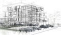 Exterior building wireframes, design rendering, architecture