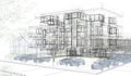 Exterior building wireframes, design rendering, architecture