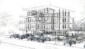 Exterior building wireframes, design rendering, architecture