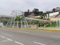 Exterior buildings over a cliff and fountains in Lima